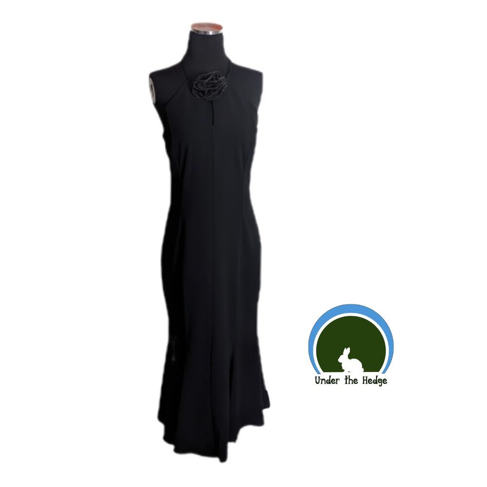 Alexa B Nites Black Halter Midi Formal Flare Dress Size 6 EUC Silhouette Q1